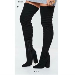 Black over the knee flared heel boots
